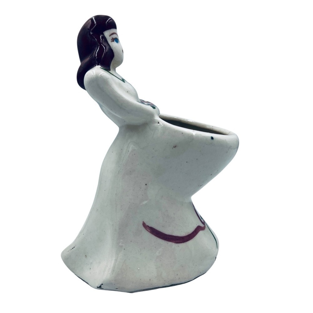 Vintage Lady Planter Brunette Hand-Painted Ceramic Retro Kitsch Crazing - Picture 6 of 16